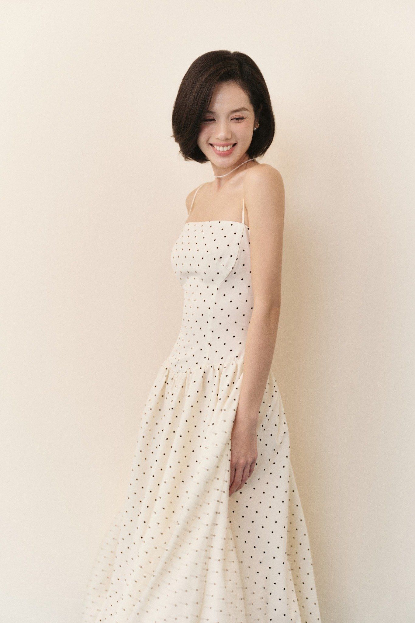 Cream Dot Strappy Maxi Dress