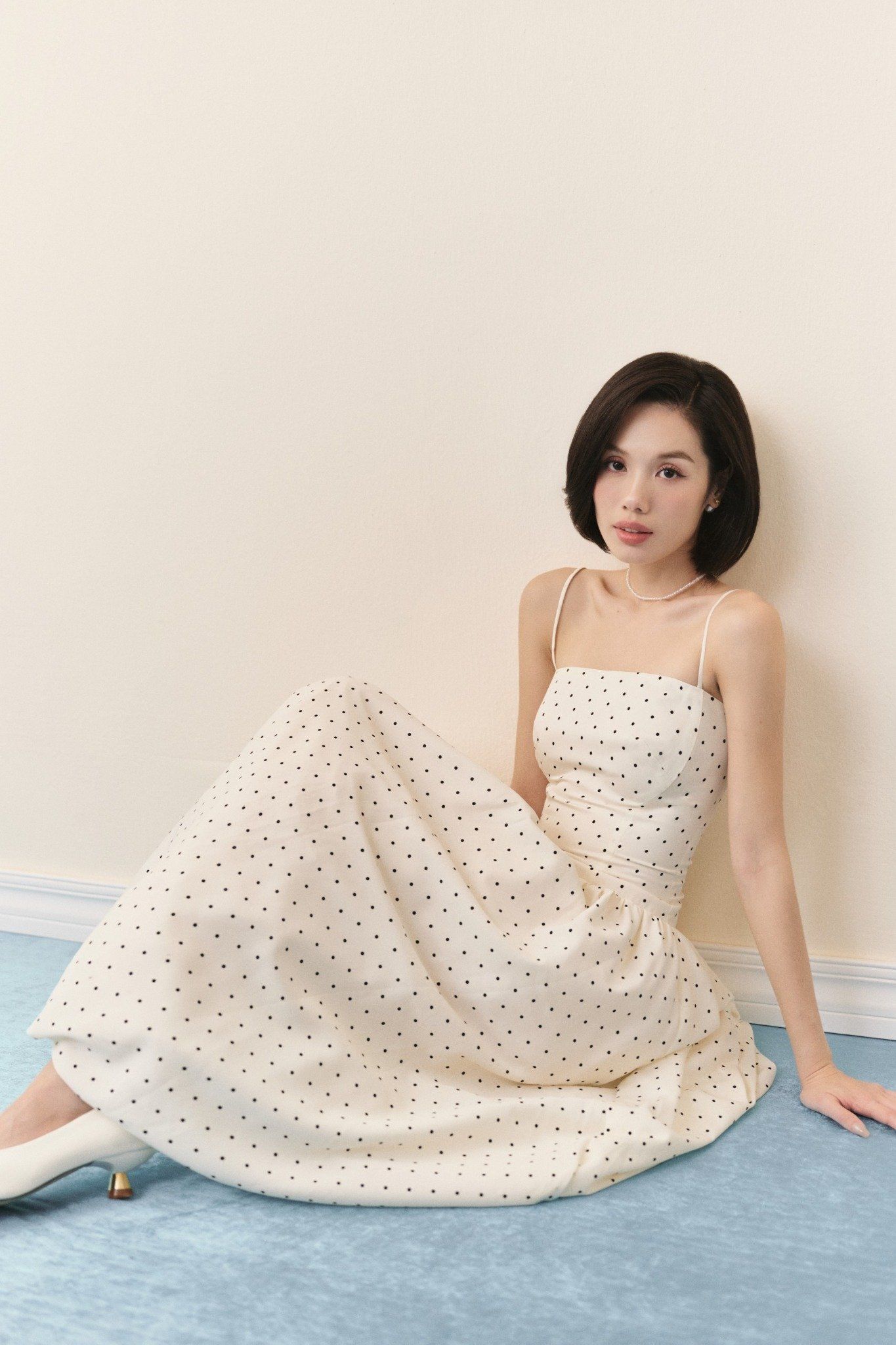 Cream Dot Strappy Maxi Dress