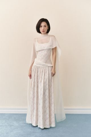 Áo choàng Ivory Organza Draped Capelet có nút/không nút