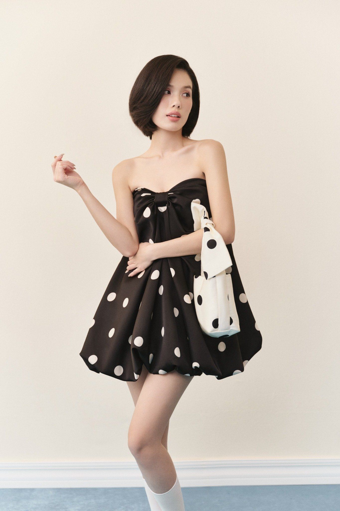 Dot Silky Puff Cup Dress nhiều màu