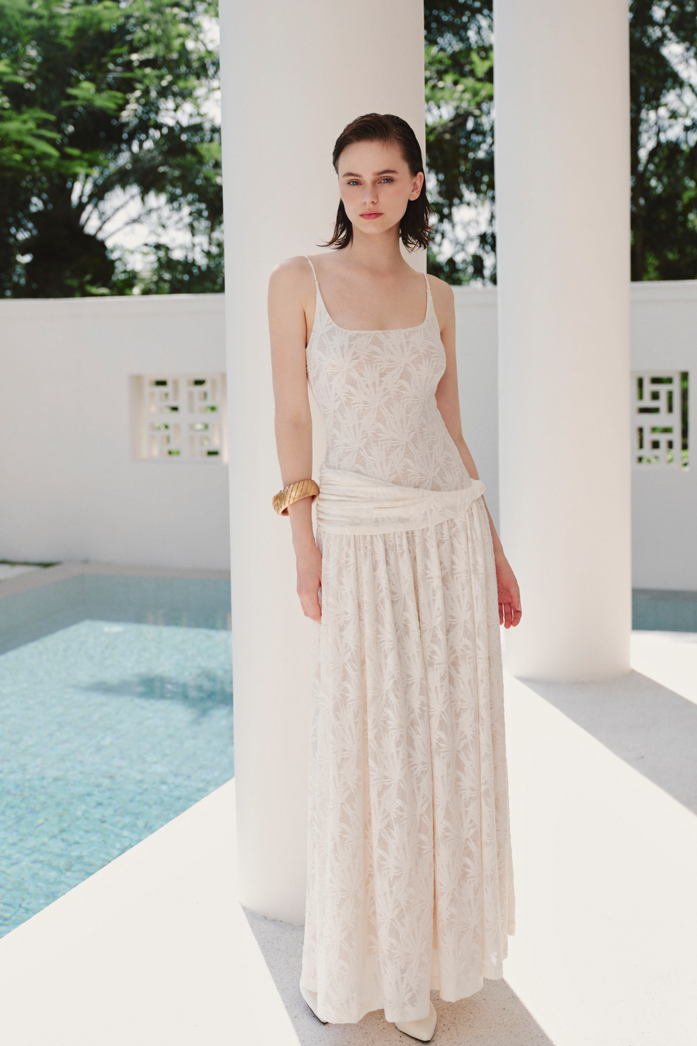 Cream Lace Strappy Maxi Dress