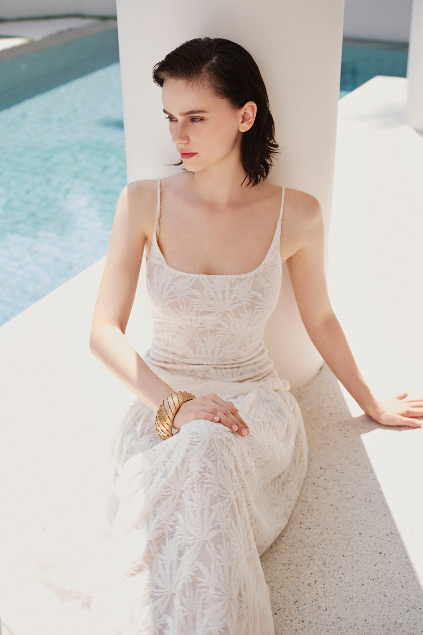 Cream Lace Strappy Maxi Dress