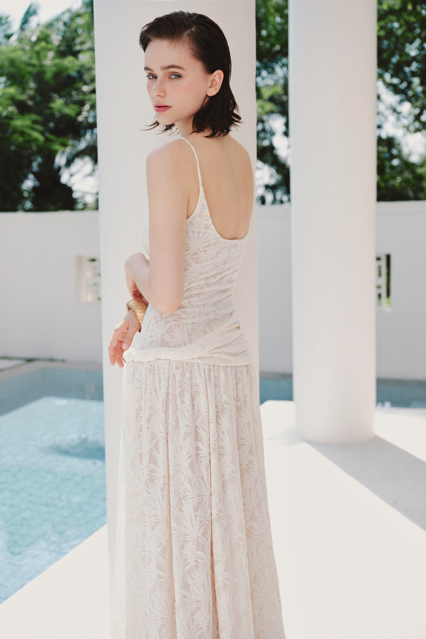 Cream Lace Strappy Maxi Dress