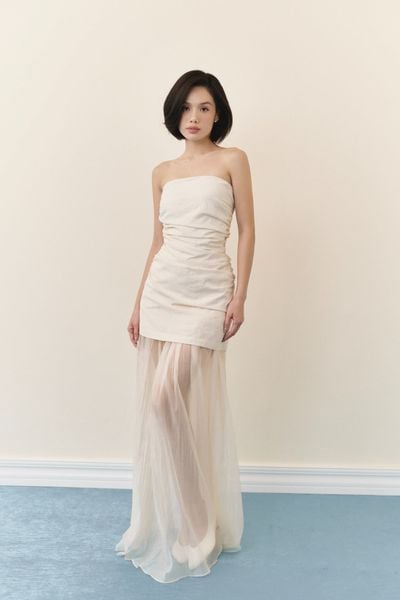  Ivory Layered Cup Maxi Dress 