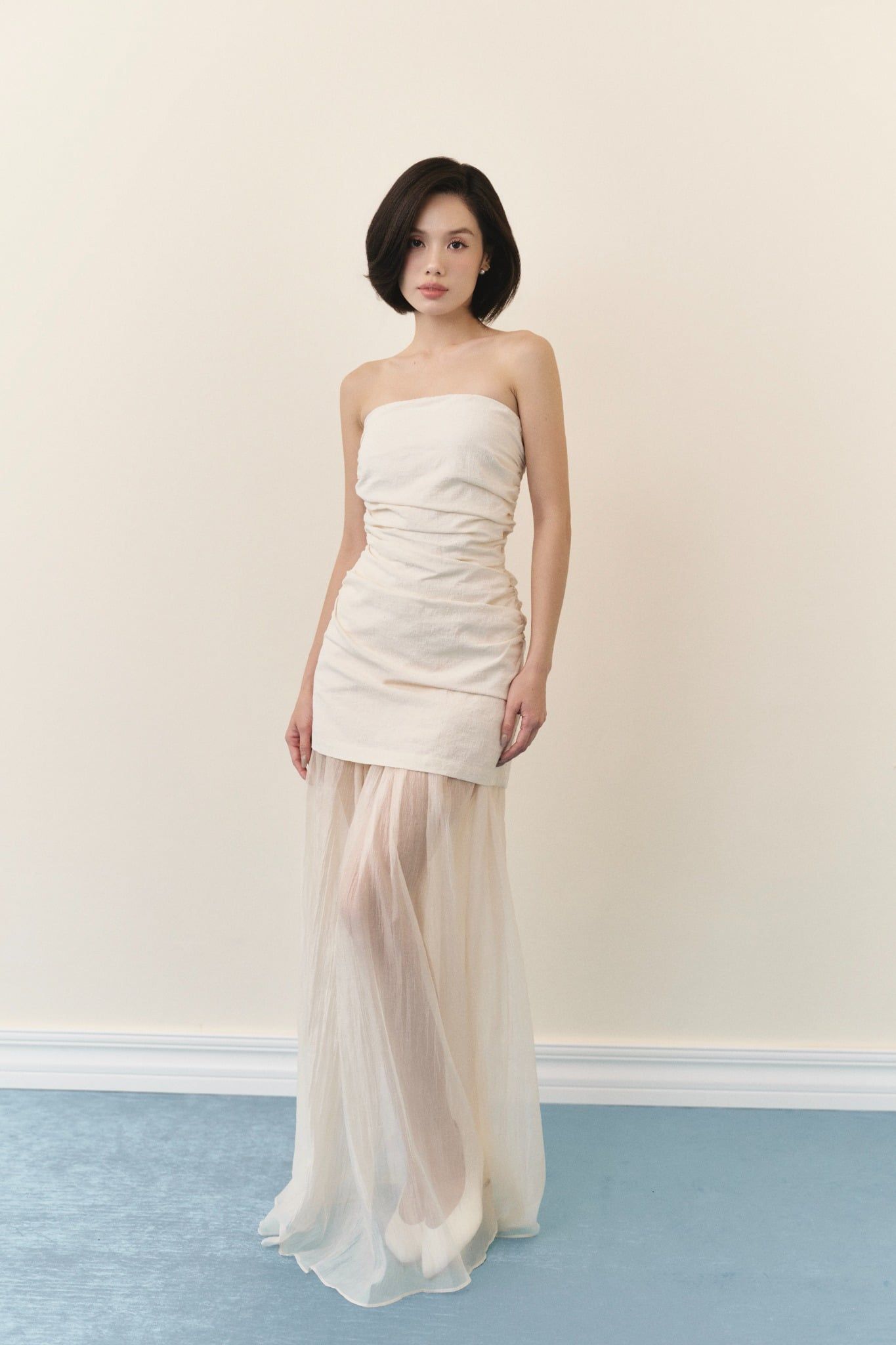 Ivory Layered Cup Maxi Dress