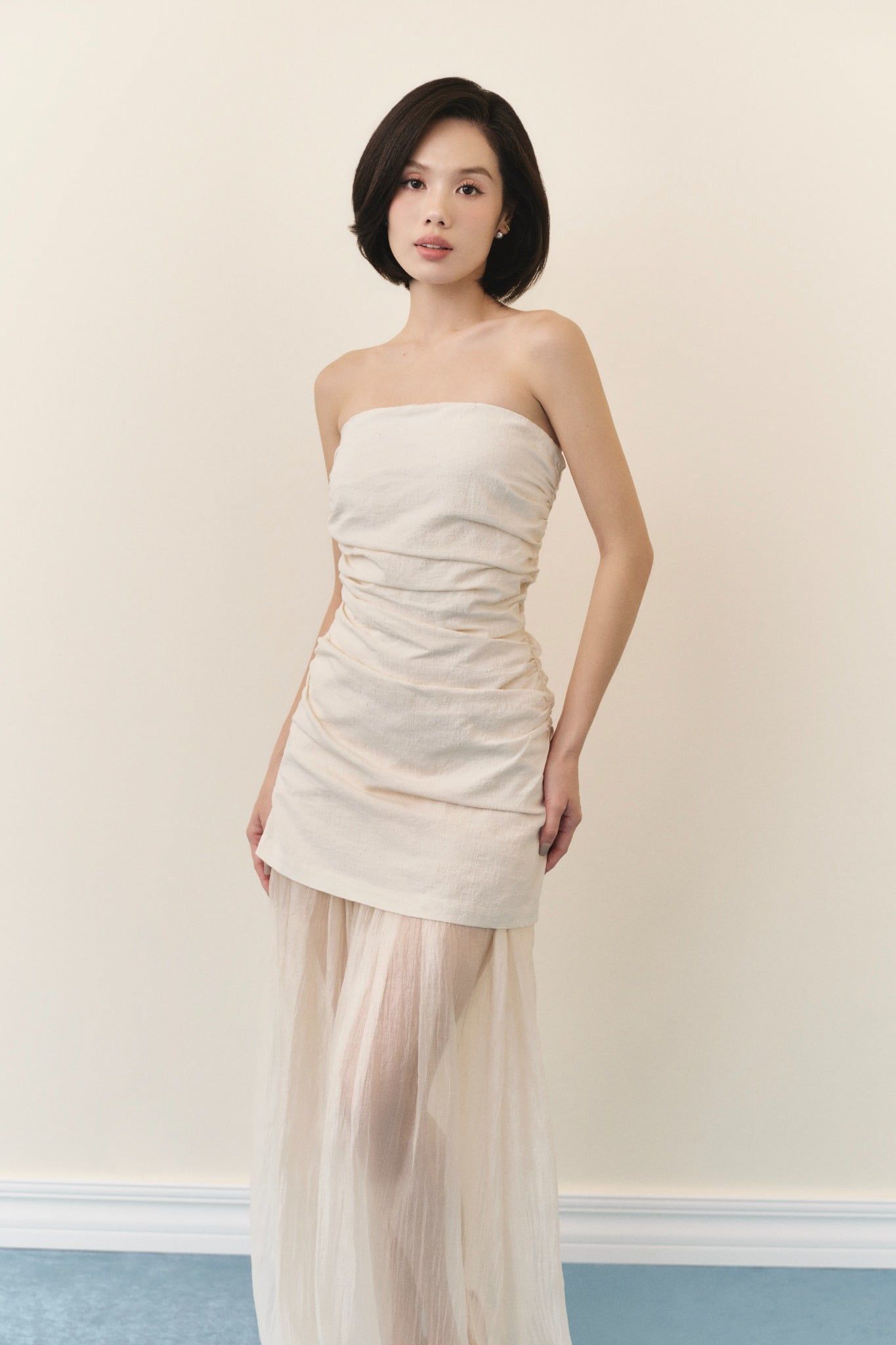 Ivory Layered Cup Maxi Dress