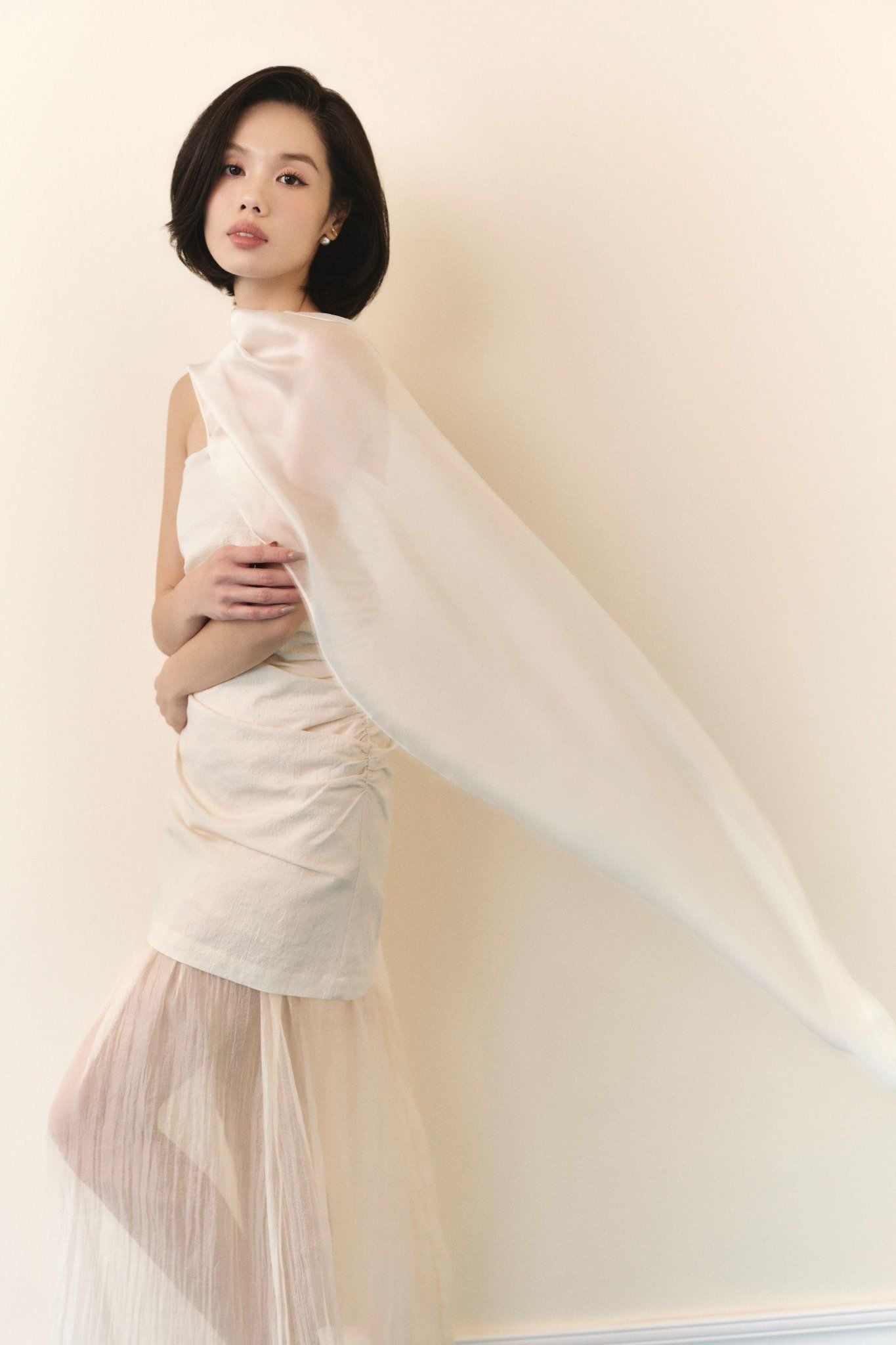 Ivory Layered Cup Maxi Dress