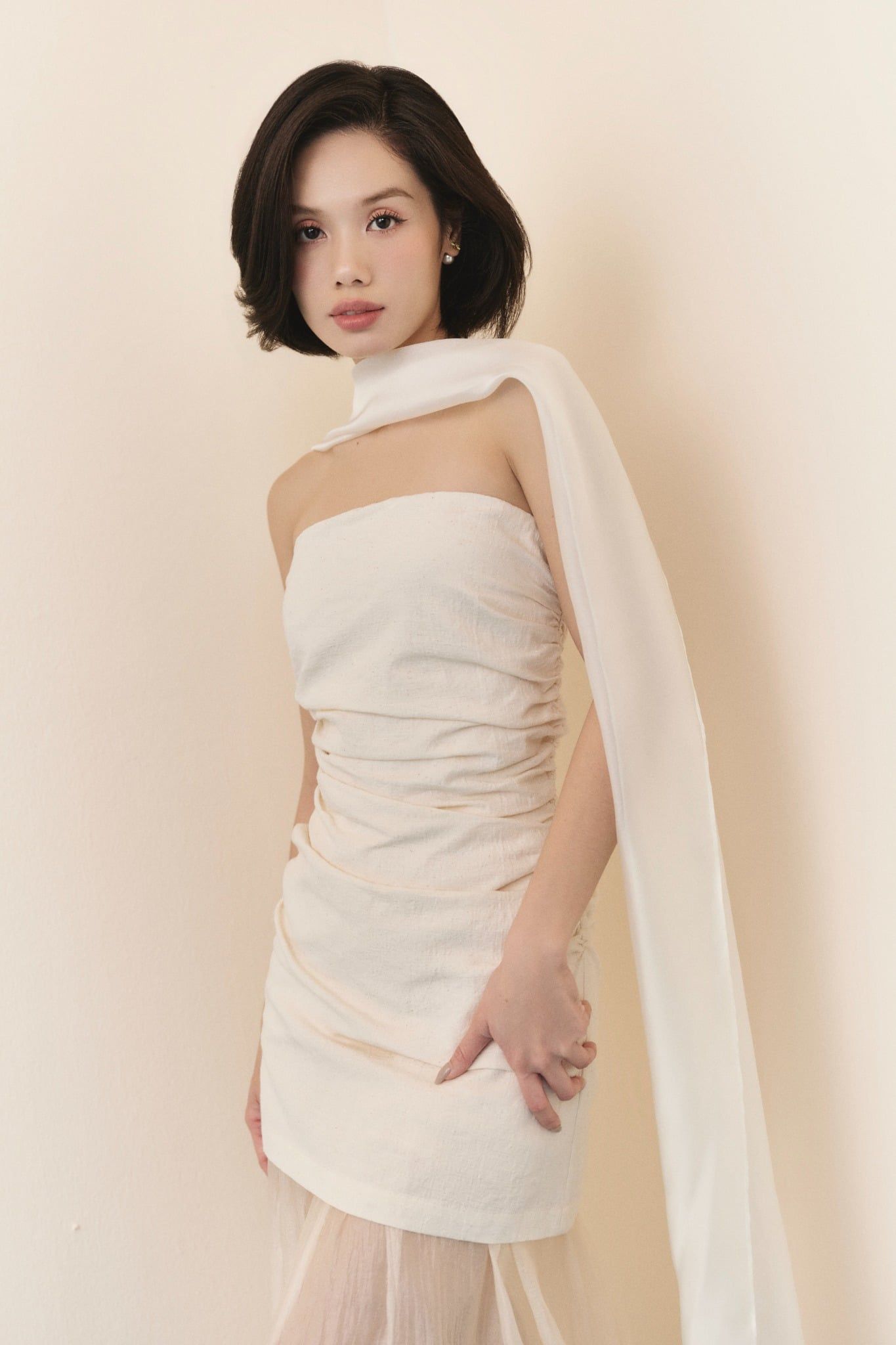 Ivory Layered Cup Maxi Dress