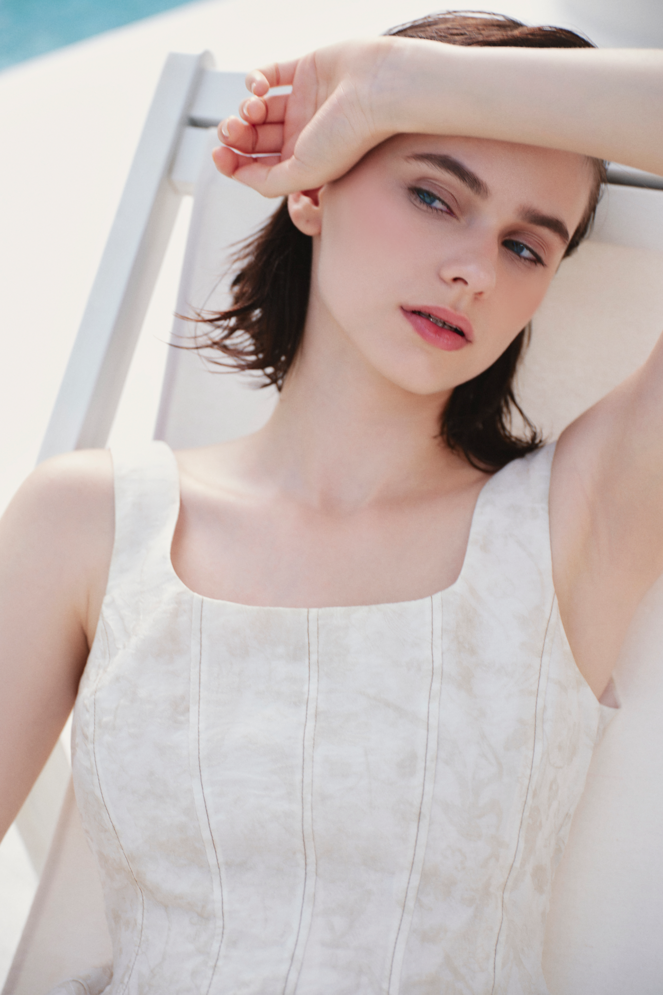 Ivory Jacquard Square Neck Dress