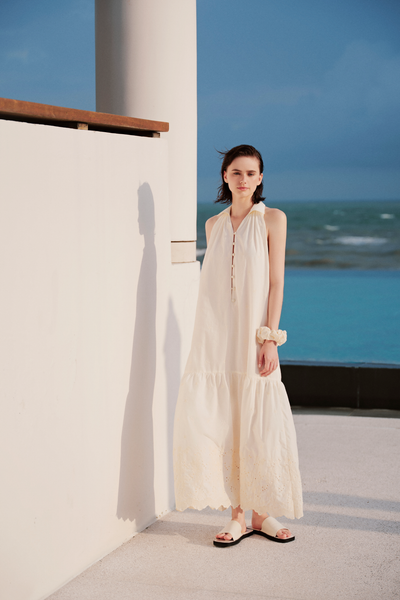 Cream Plain Loose Maxi Dress 