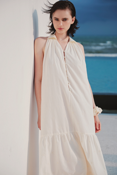  Cream Plain Loose Maxi Dress 
