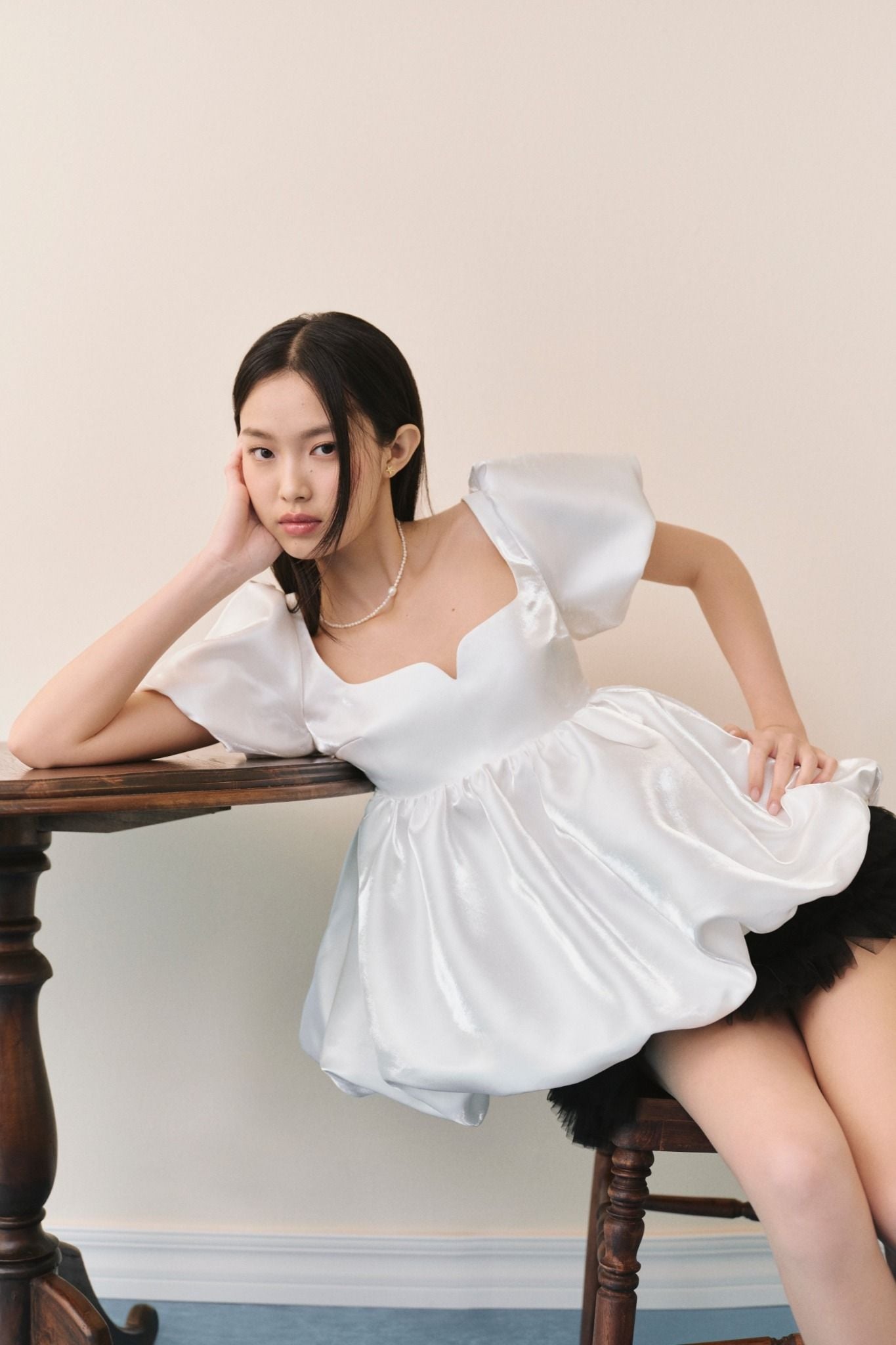 Áo White Tafta Puff Top