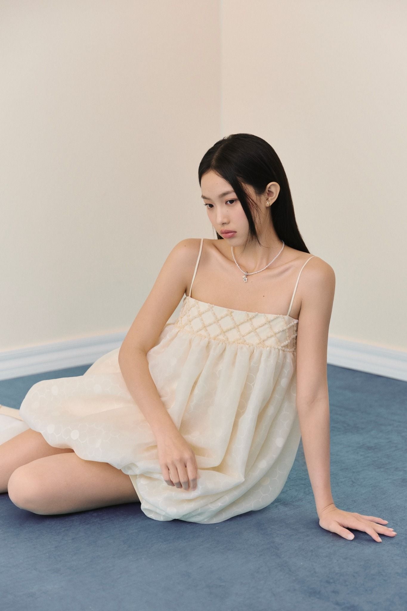 Set bí hai dây Ivory Mesh Smocked Puff Set