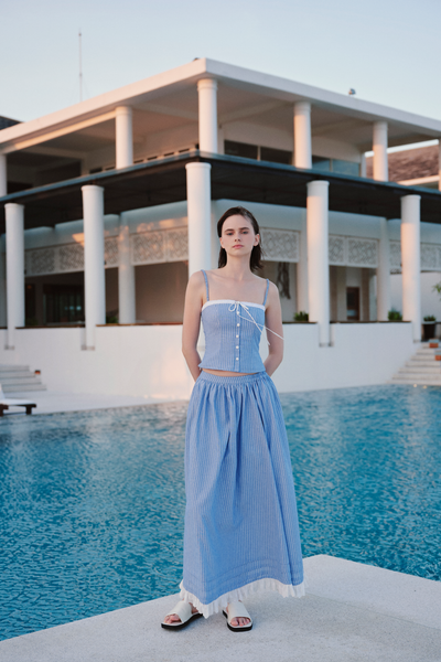  Blue Striped Linen Maxi Set 