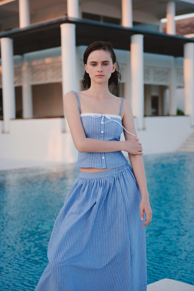  Blue Striped Linen Maxi Set 