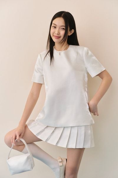  Đầm suông White Tafta Pleated Mini Set 