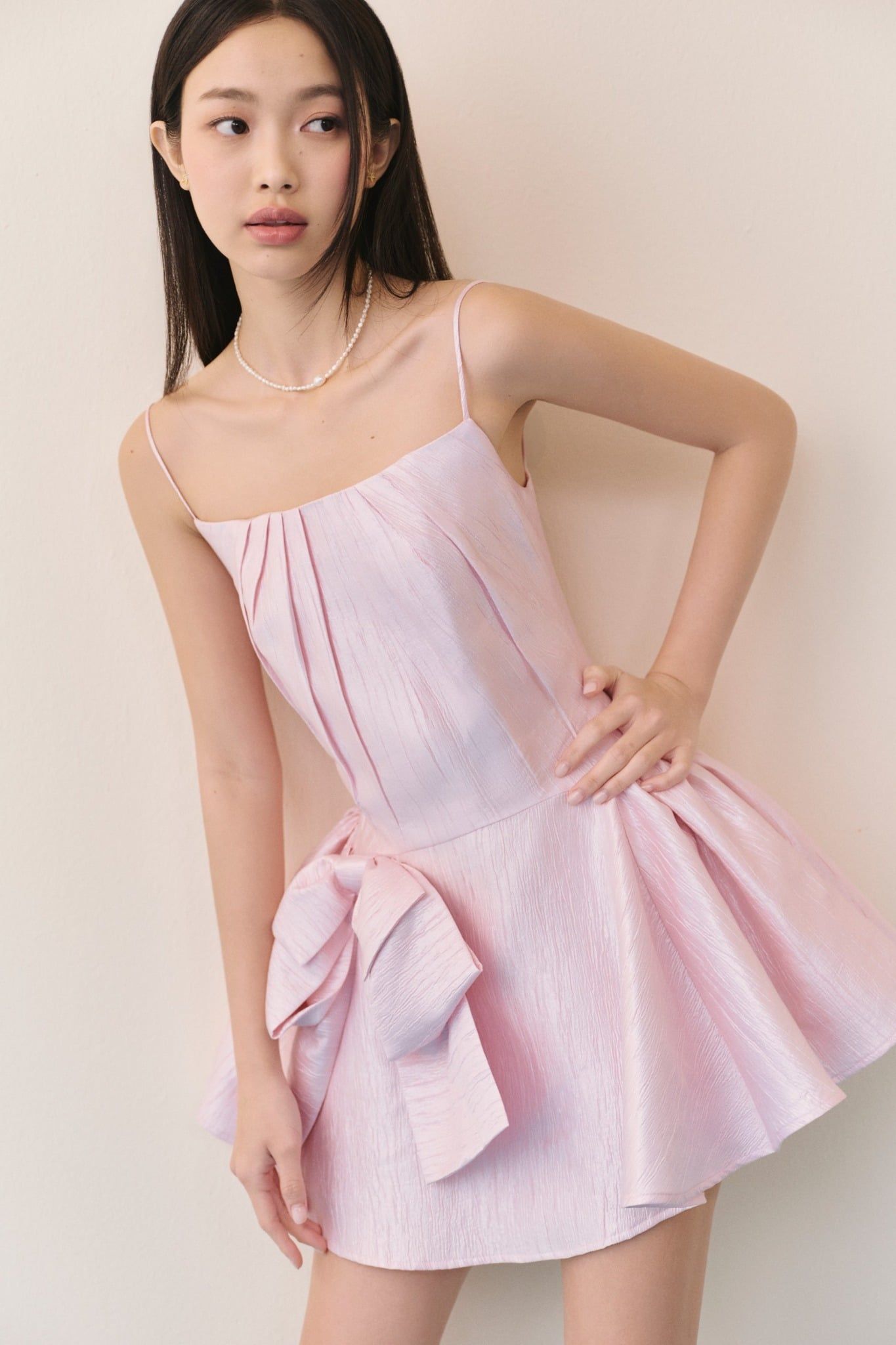 Đầm hai dây Blush Silky Bow Flared Mini Dress