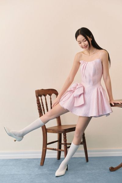  Đầm hai dây Blush Silky Bow Flared Mini Dress 