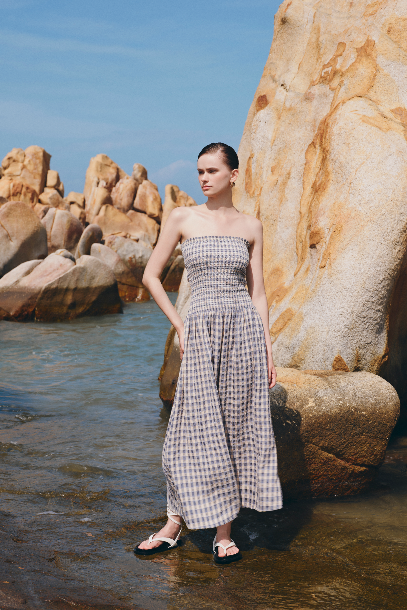 Blue Striped Cup Maxi Dress