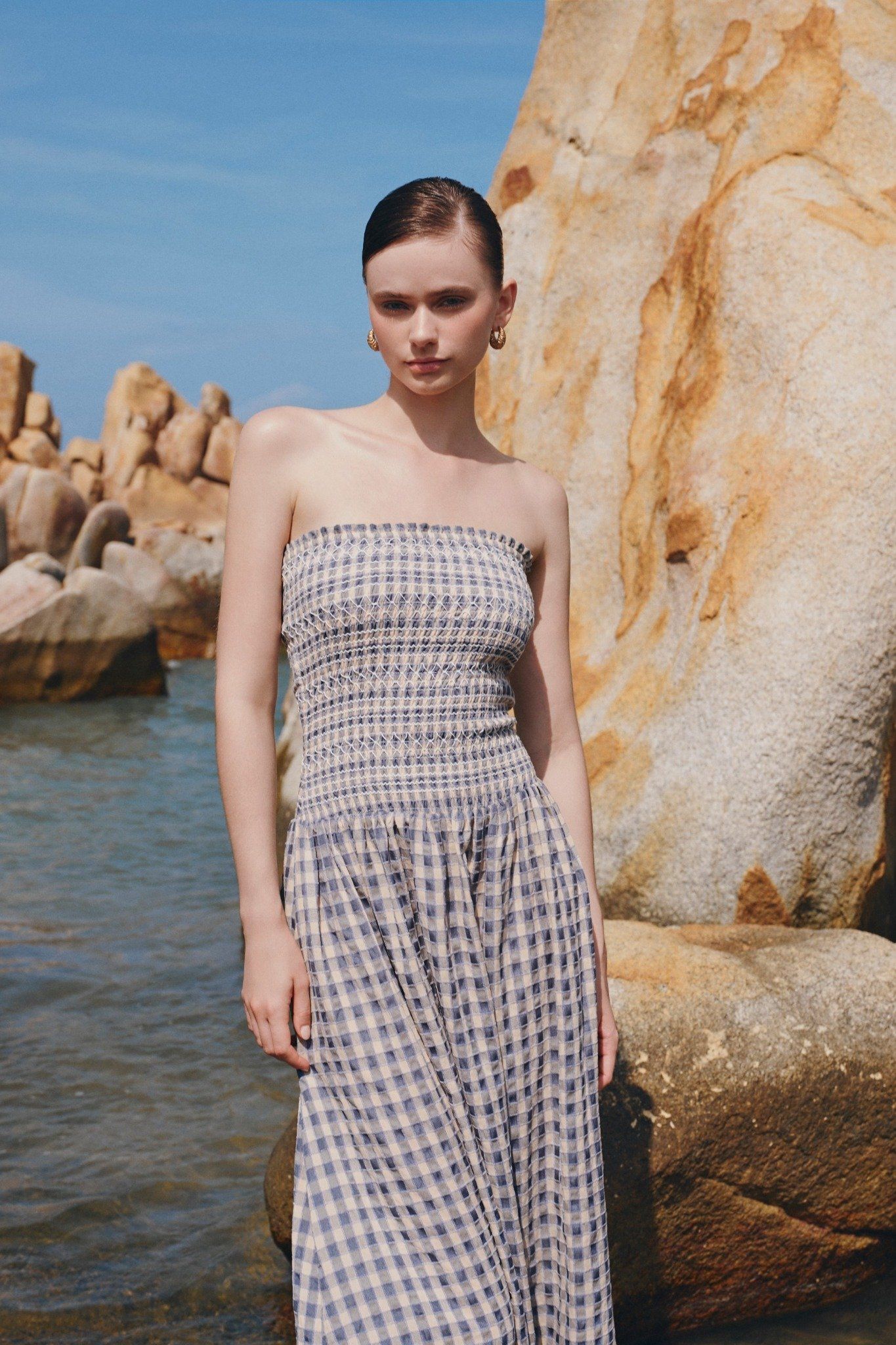 Blue Striped Cup Maxi Dress