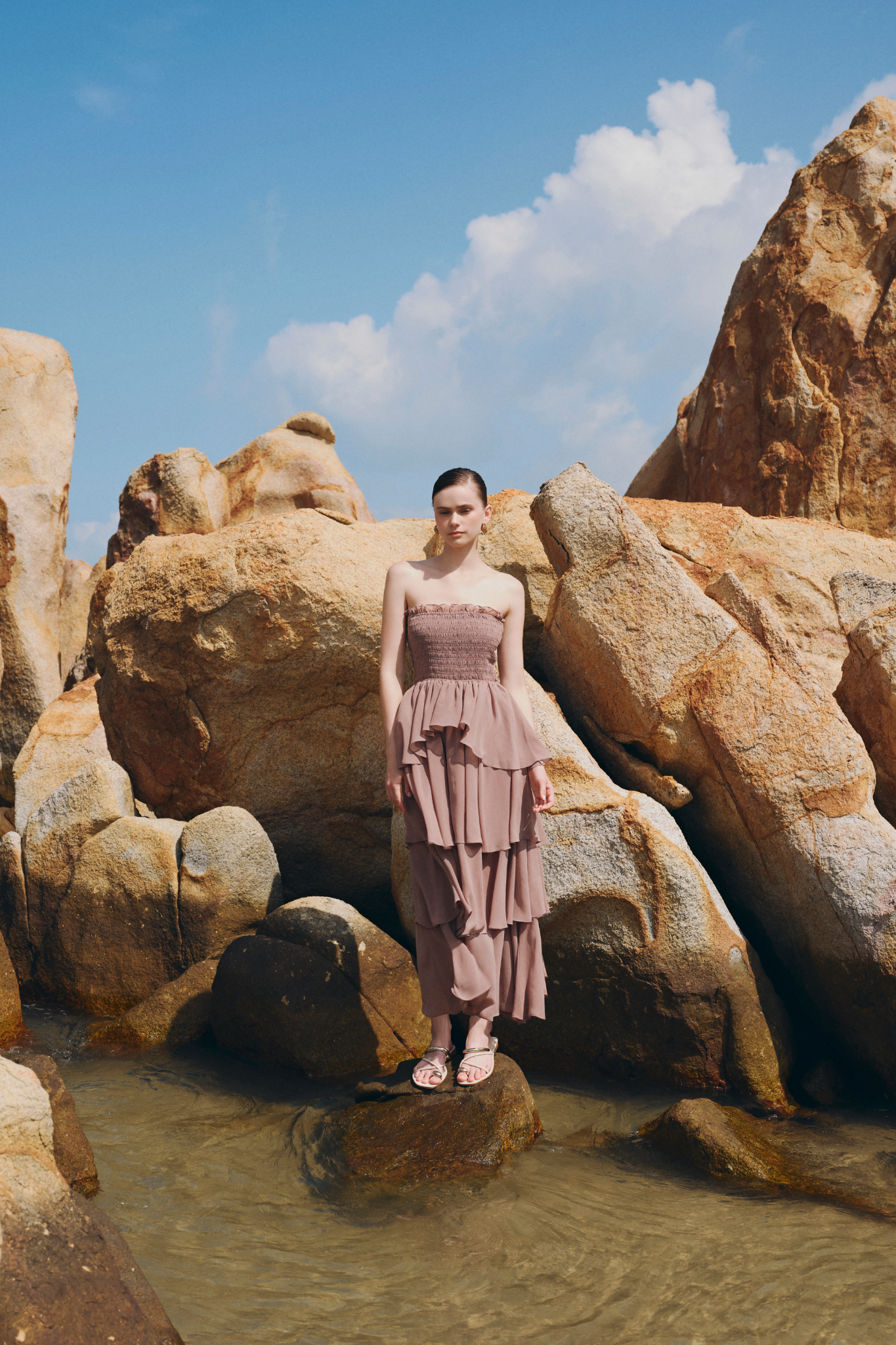 Mauve Chiffon Ruffled Cup Dress