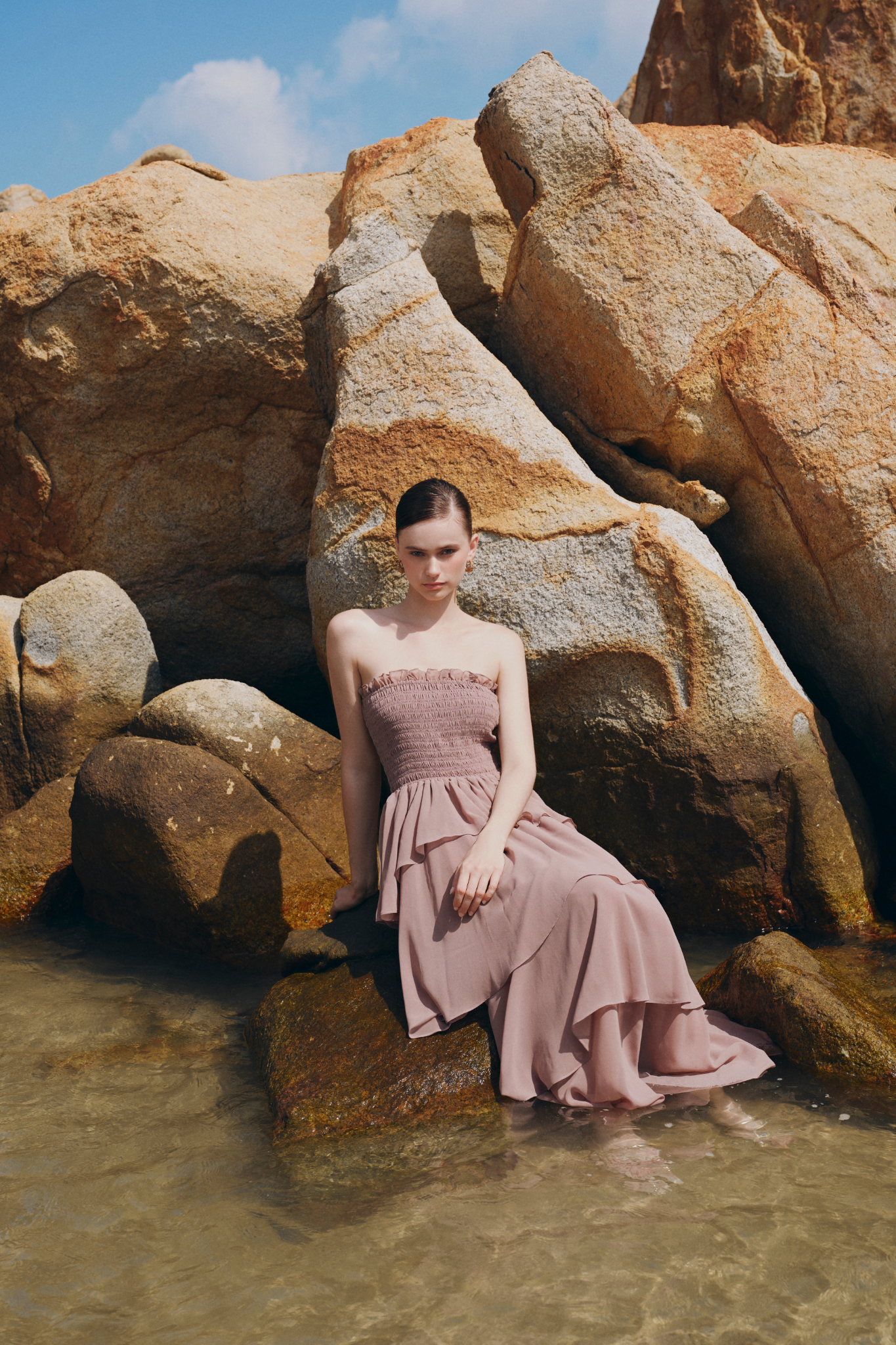 Mauve Chiffon Ruffled Cup Dress