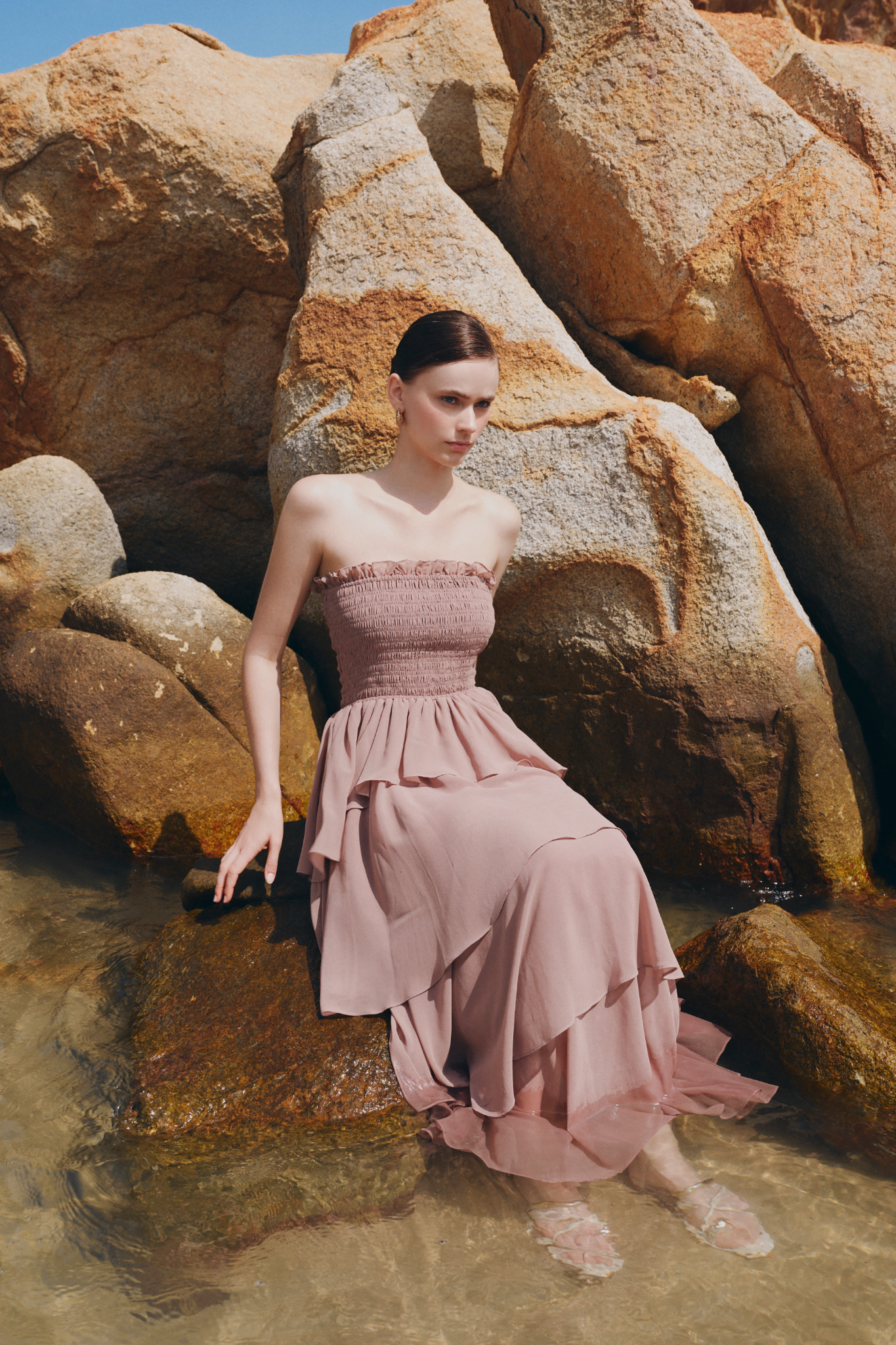 Mauve Chiffon Ruffled Cup Dress