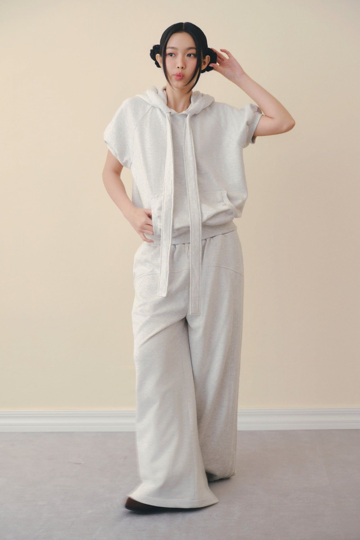 Quần Gray Wide Leg Drawstring Pants