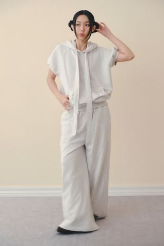 Áo Gray Hooded Drawstring Top