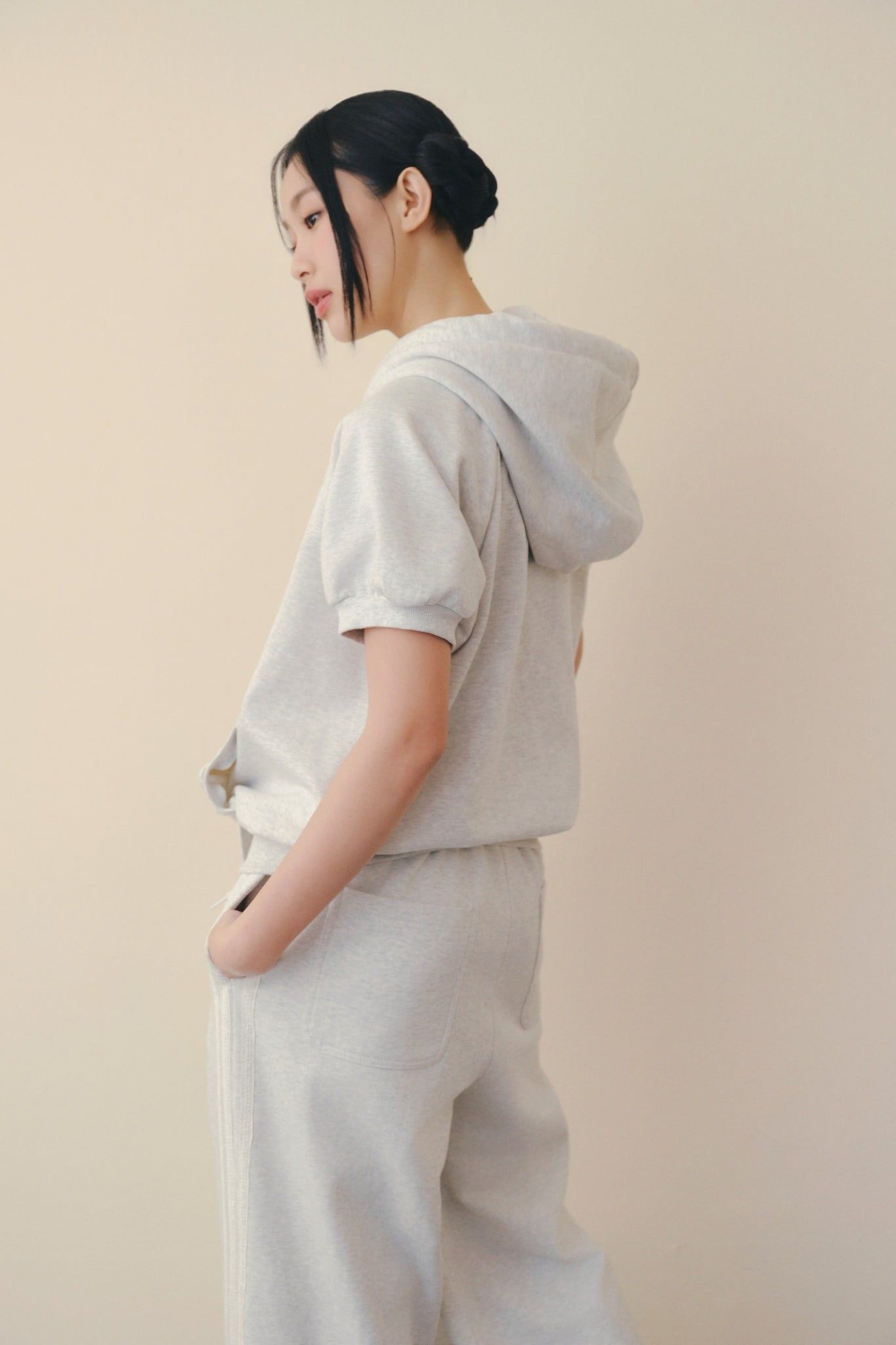 Áo Gray Hooded Drawstring Top