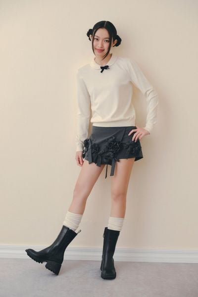  Áo Cream Mesh Bow Knit Top nhiều màu 