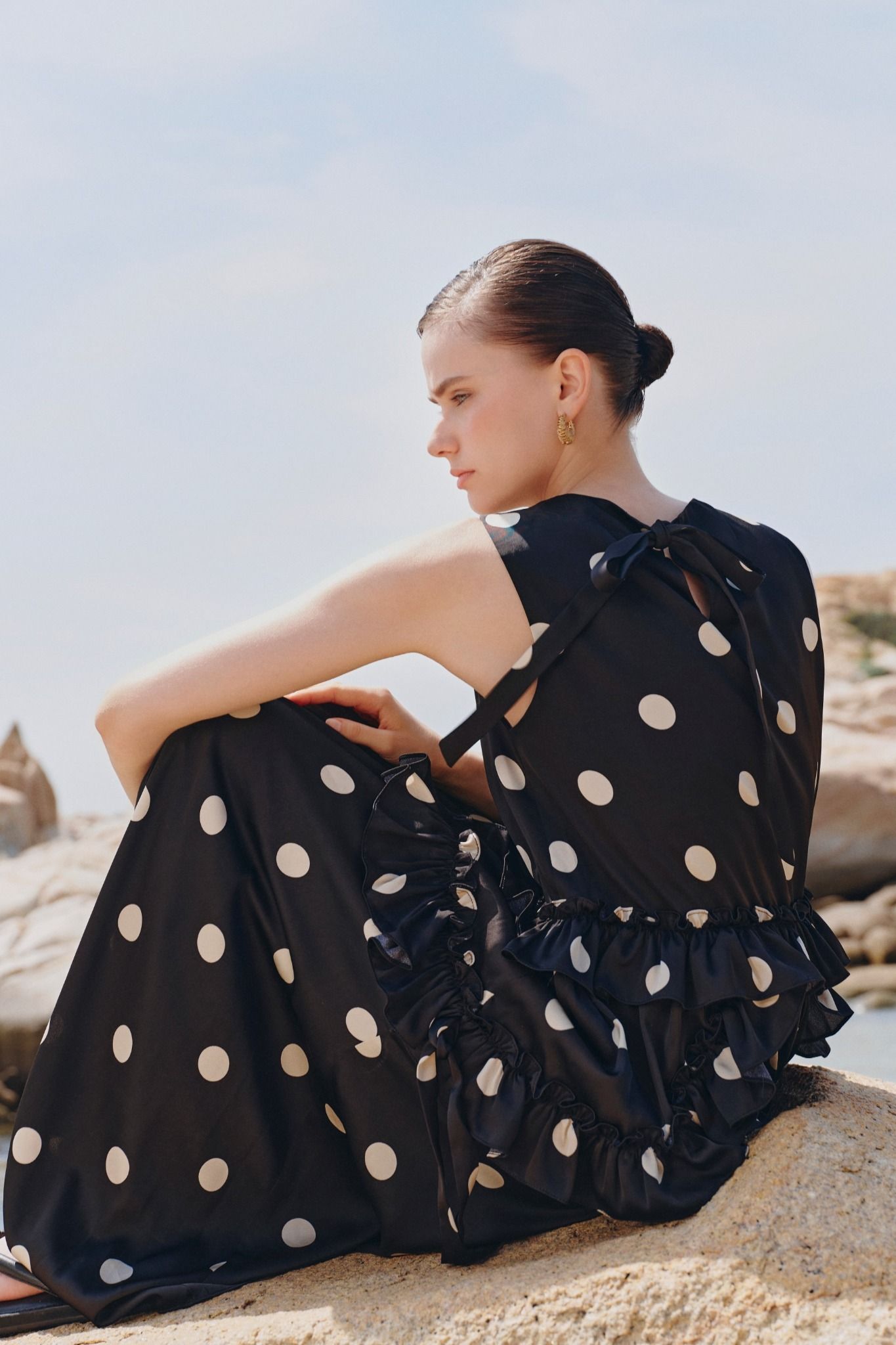 Black Dot Loose Maxi Dress
