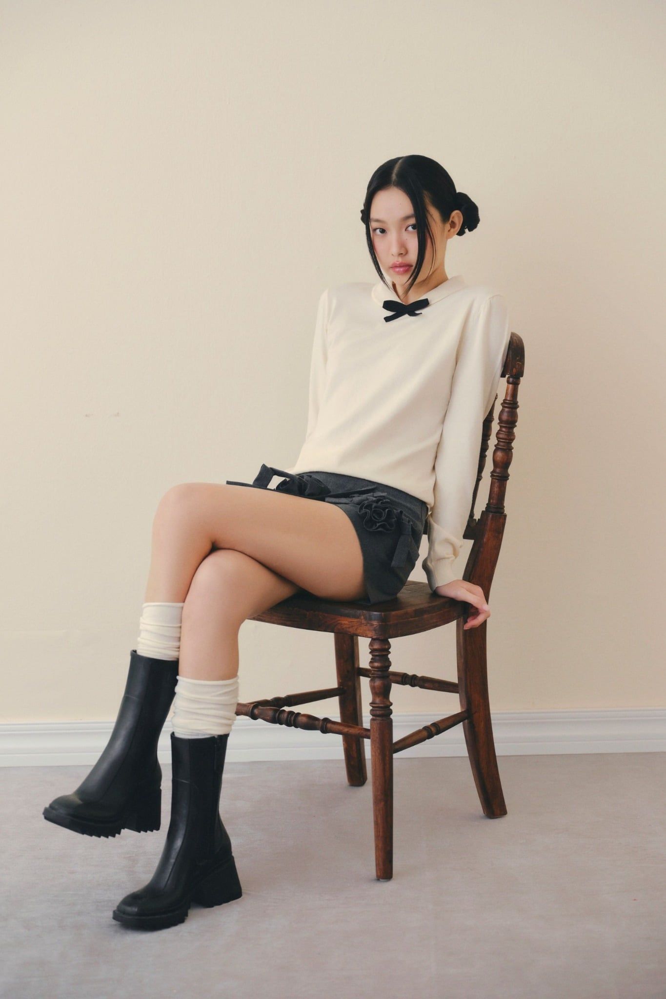 Áo Cream Mesh Bow Knit Top nhiều màu