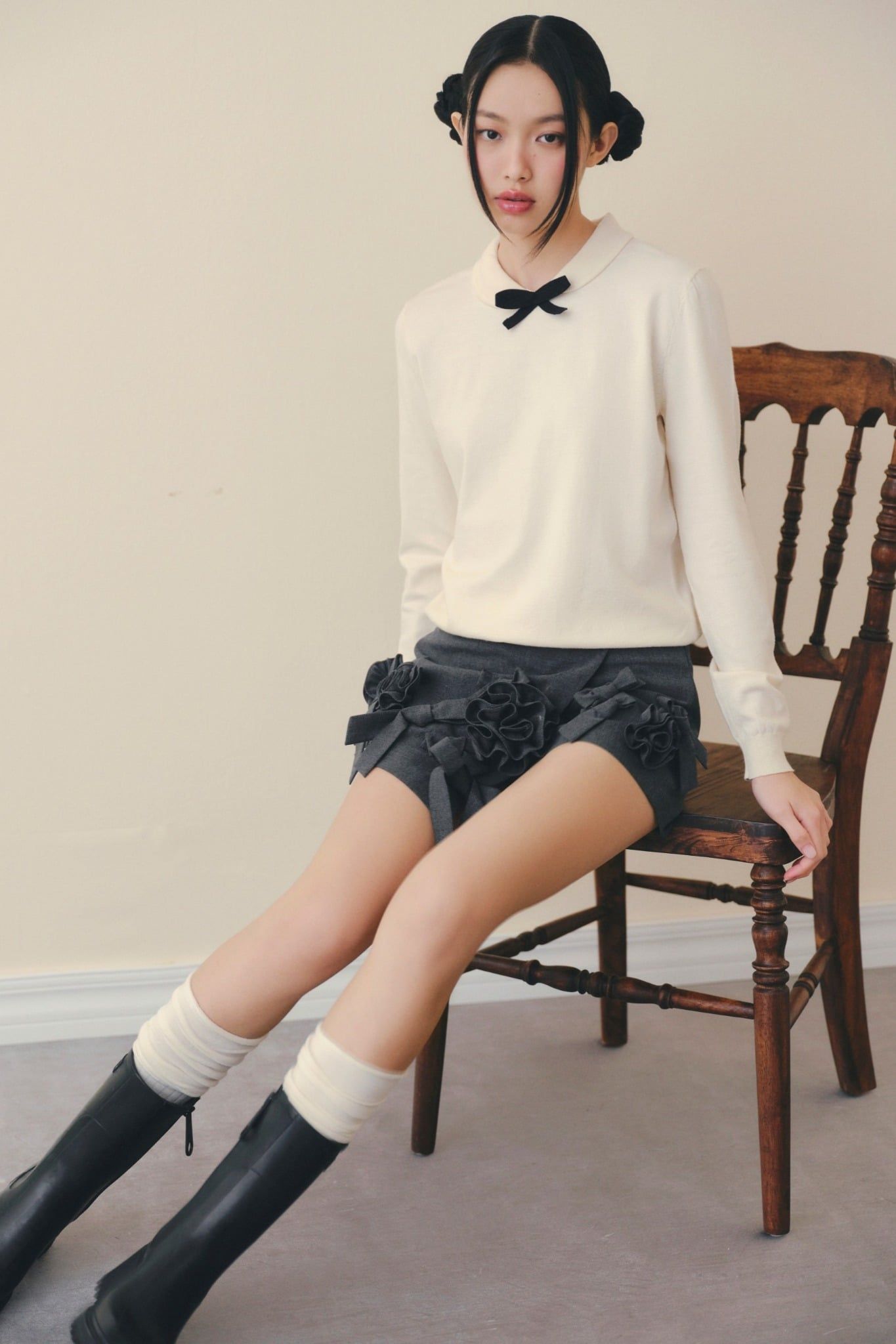 Áo Cream Mesh Bow Knit Top nhiều màu