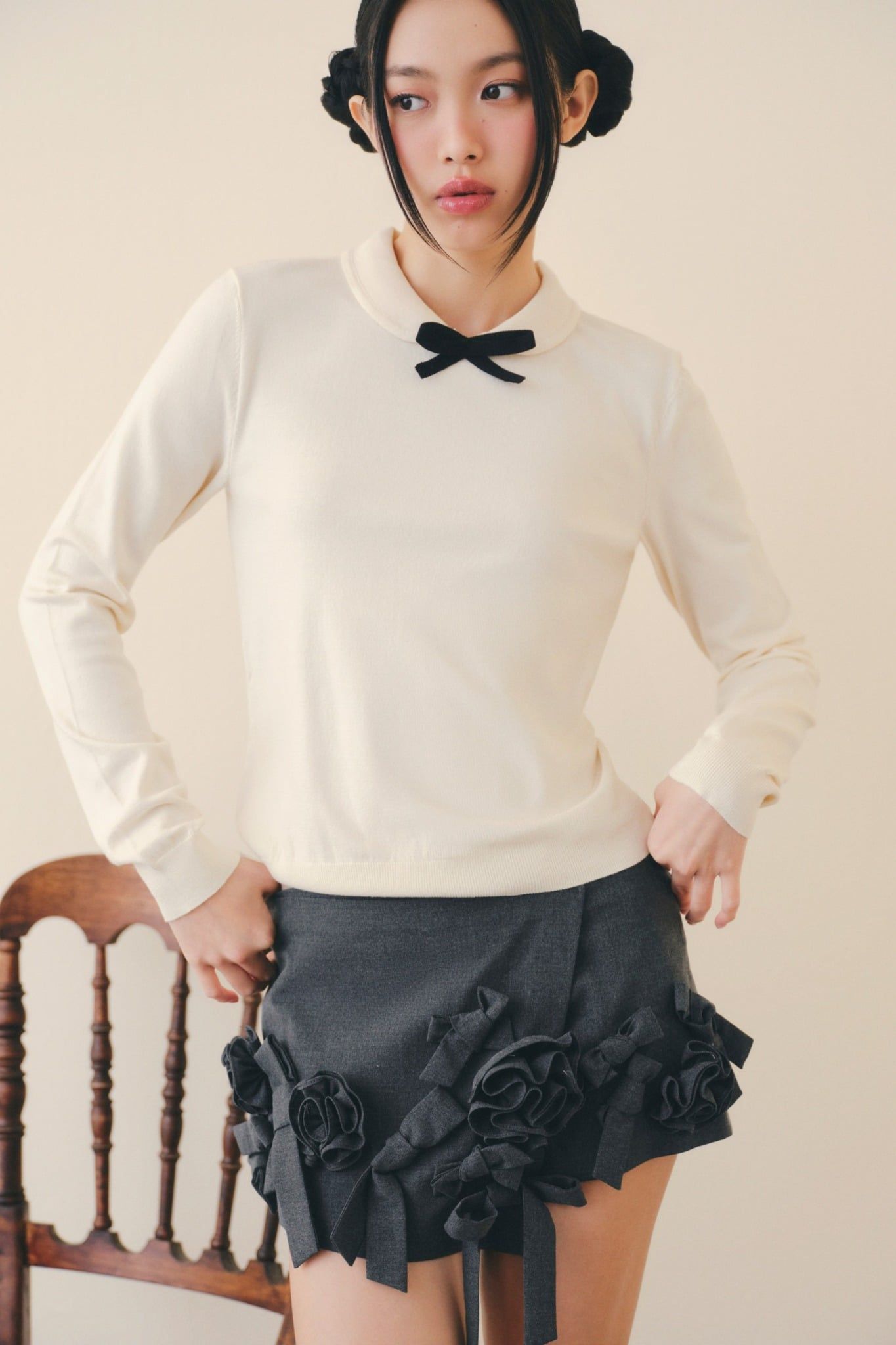 Áo Cream Mesh Bow Knit Top nhiều màu