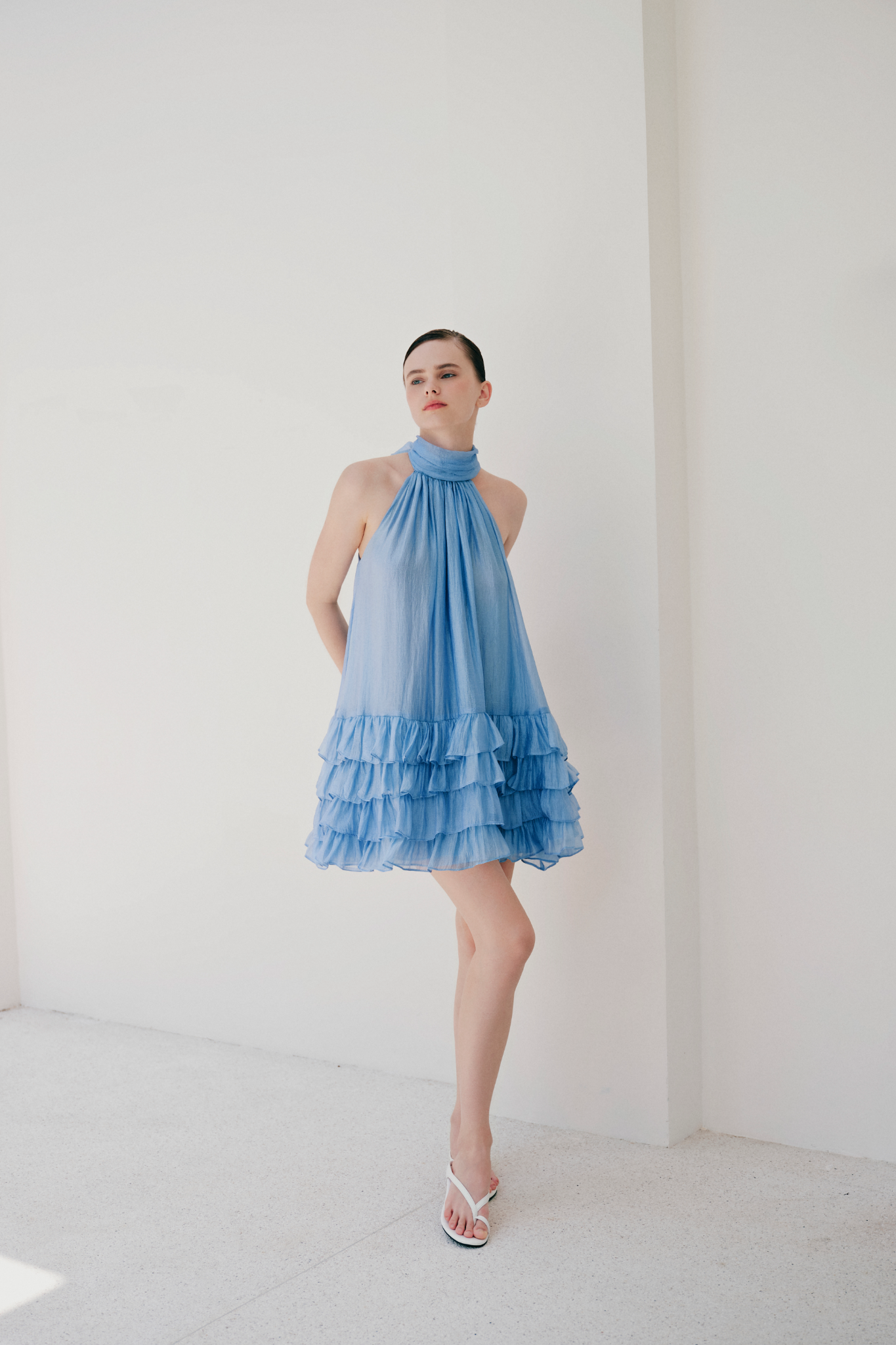 Blue Chiffon Halterneck Dress
