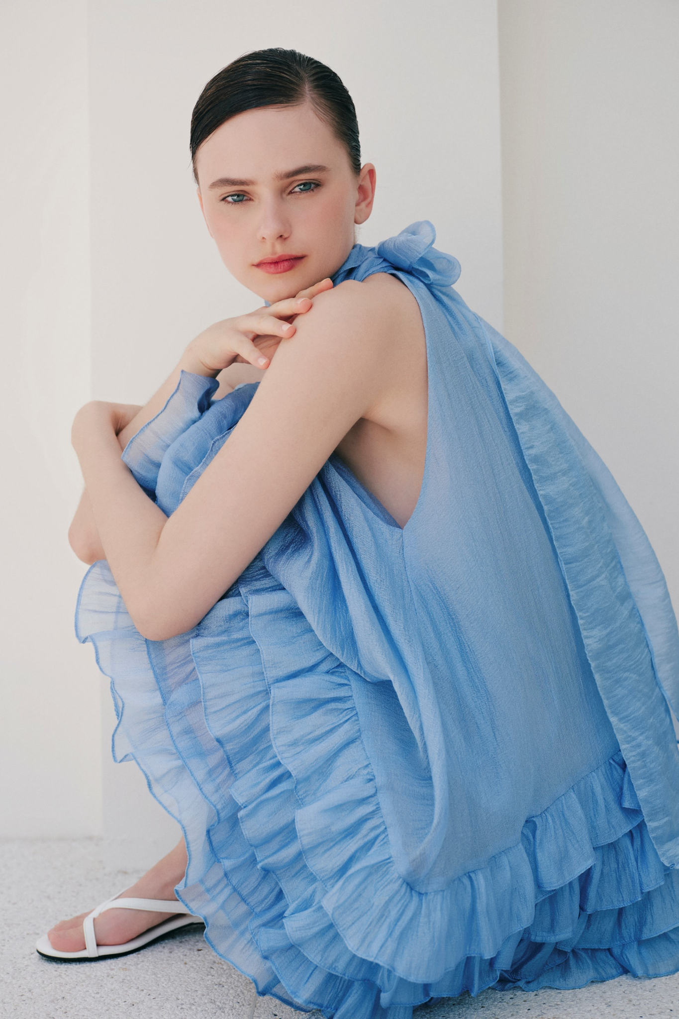 Blue Chiffon Halterneck Dress