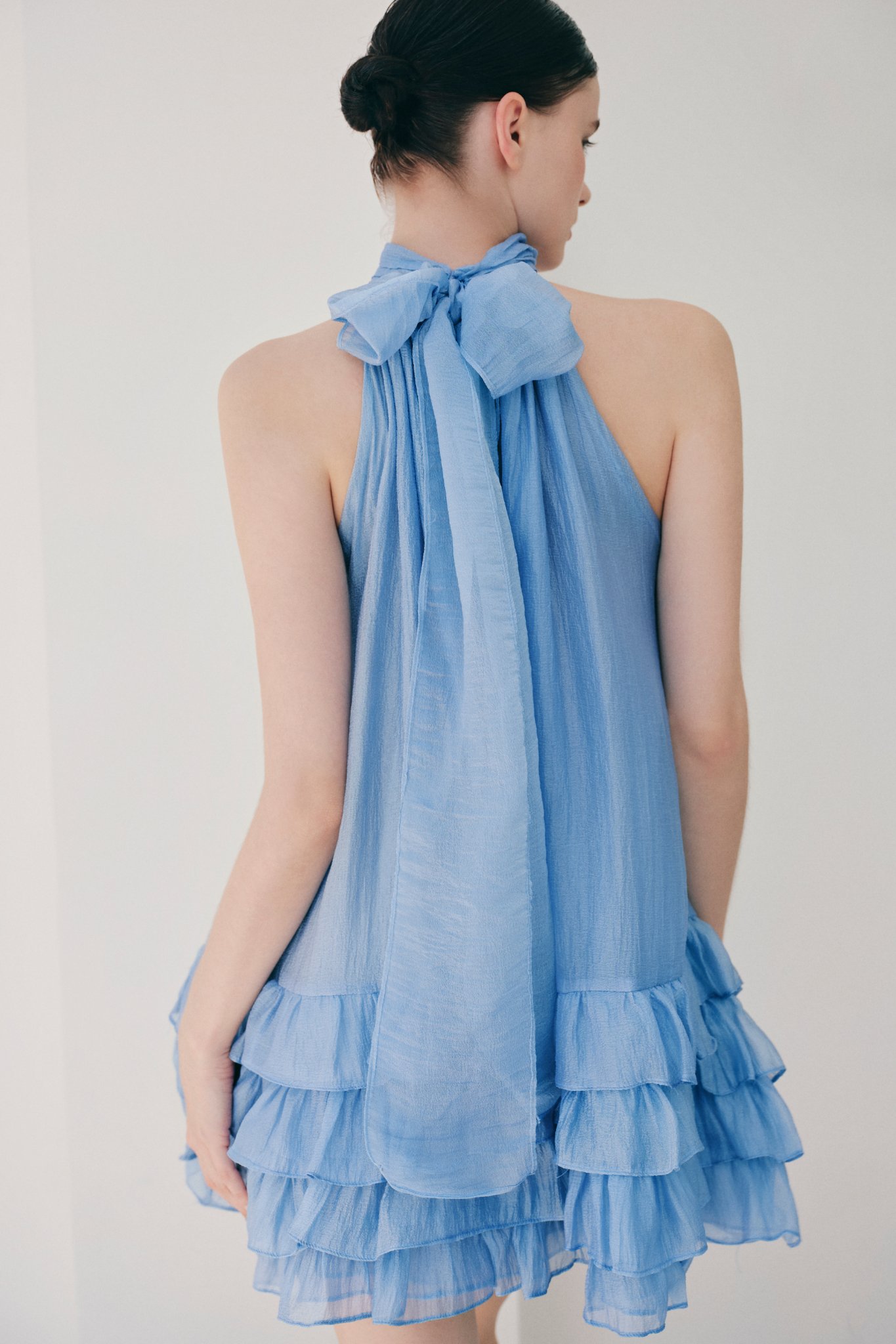Blue Chiffon Halterneck Dress