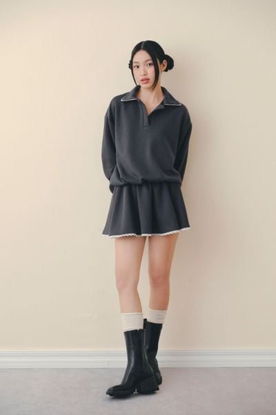  Charcoal Lace Trim Knit Set 