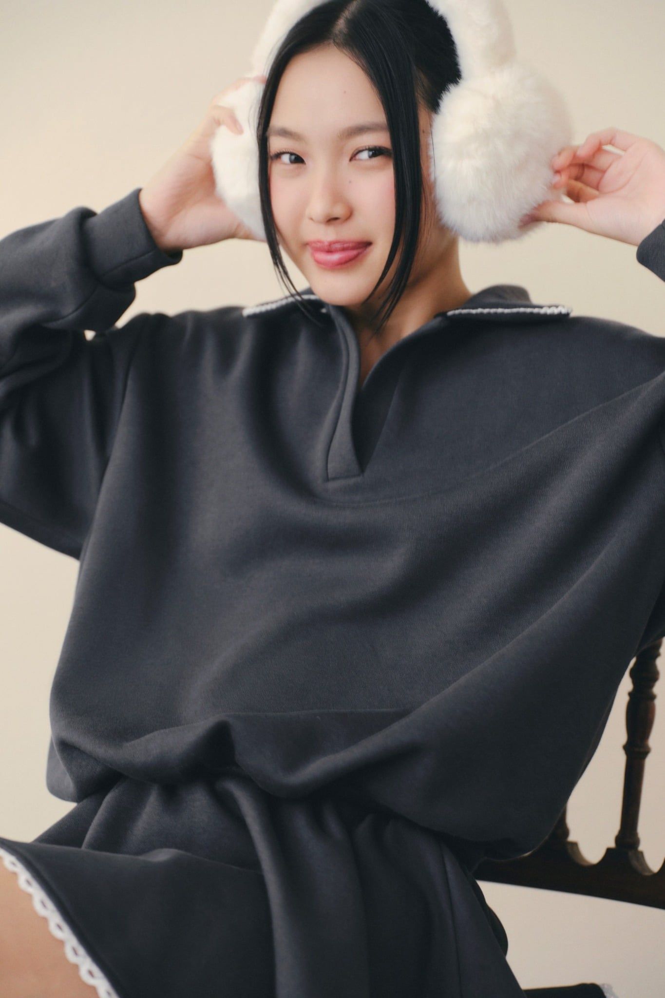 Charcoal Lace Trim Knit Set