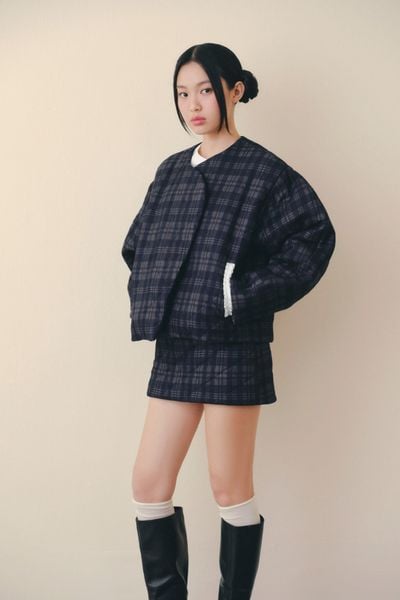  Navy Kate Plaid Long Sleeves Set 