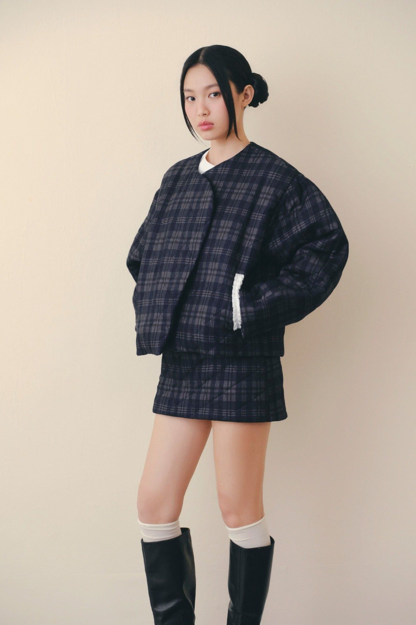 Navy Kate Plaid Long Sleeves Set