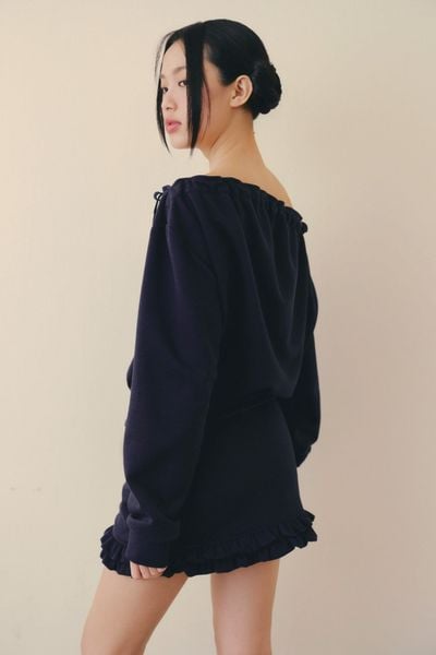  Navy Knit Off Shoulder Set 