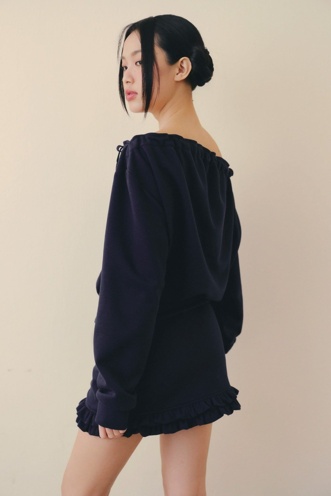 Navy Knit Off Shoulder Set