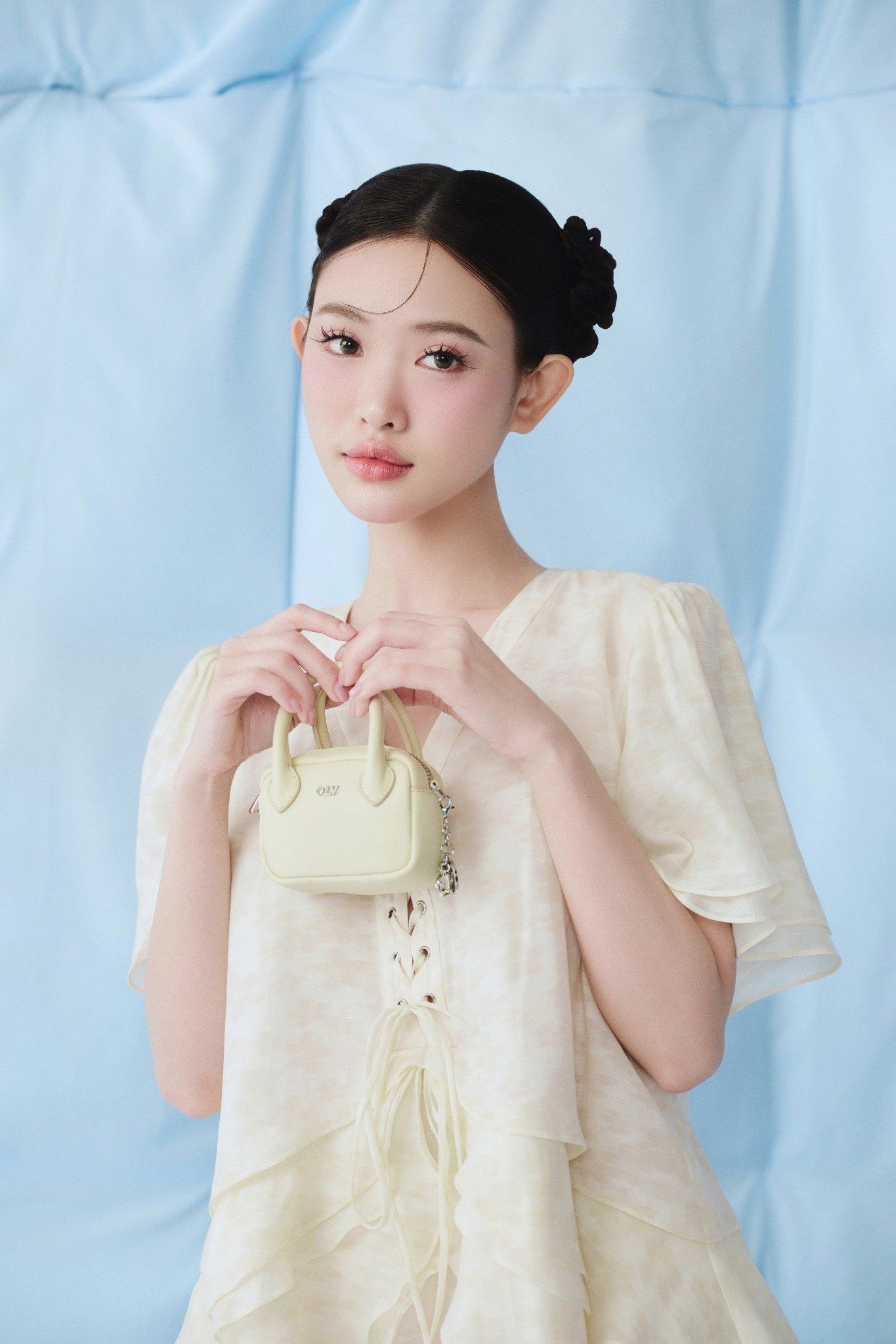 Cream Chiffon Layered Laced Up Loose Dress