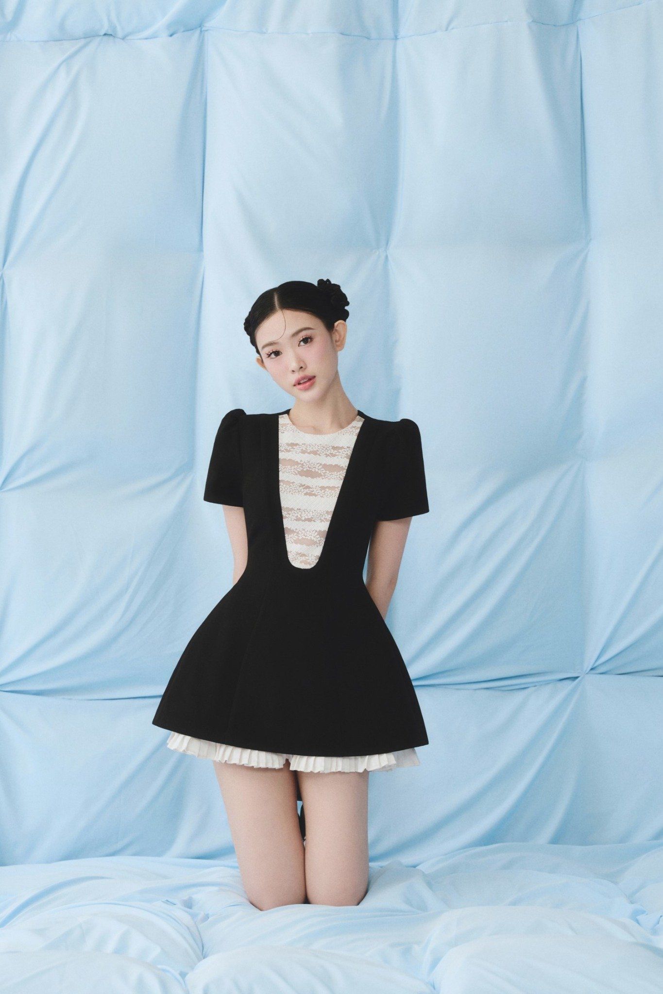 Black A Line White Layered Mini Dress