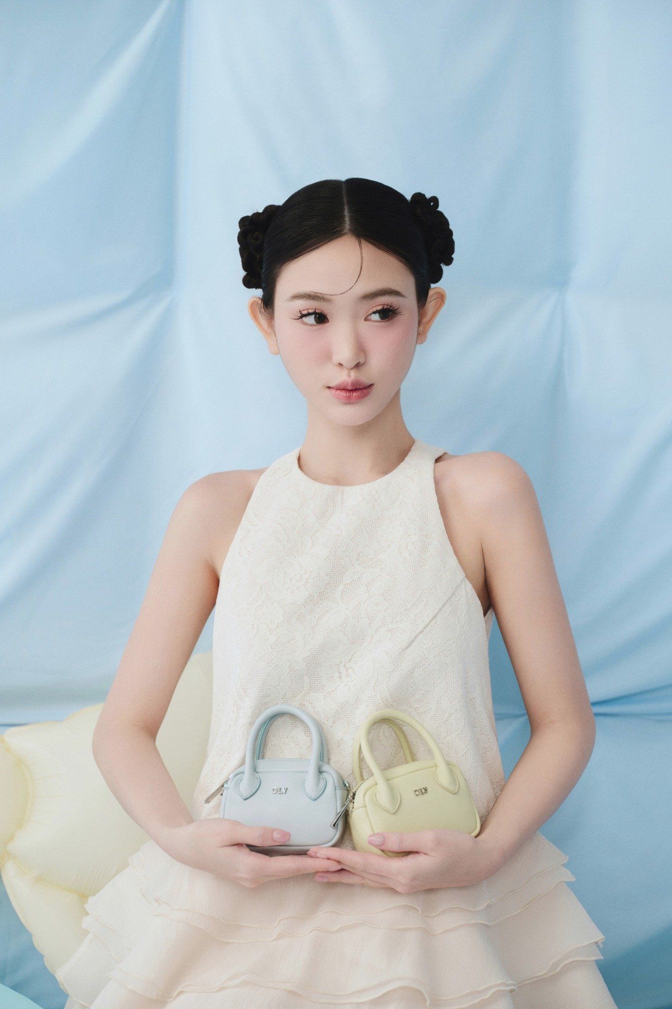 Ivory Chiffon Halter Neck Layered Mini Dress