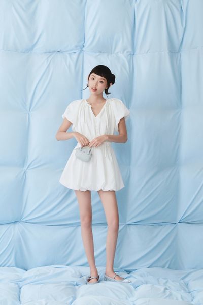  Parachute Vneck Puff Sleeves Dress nhiều màu 