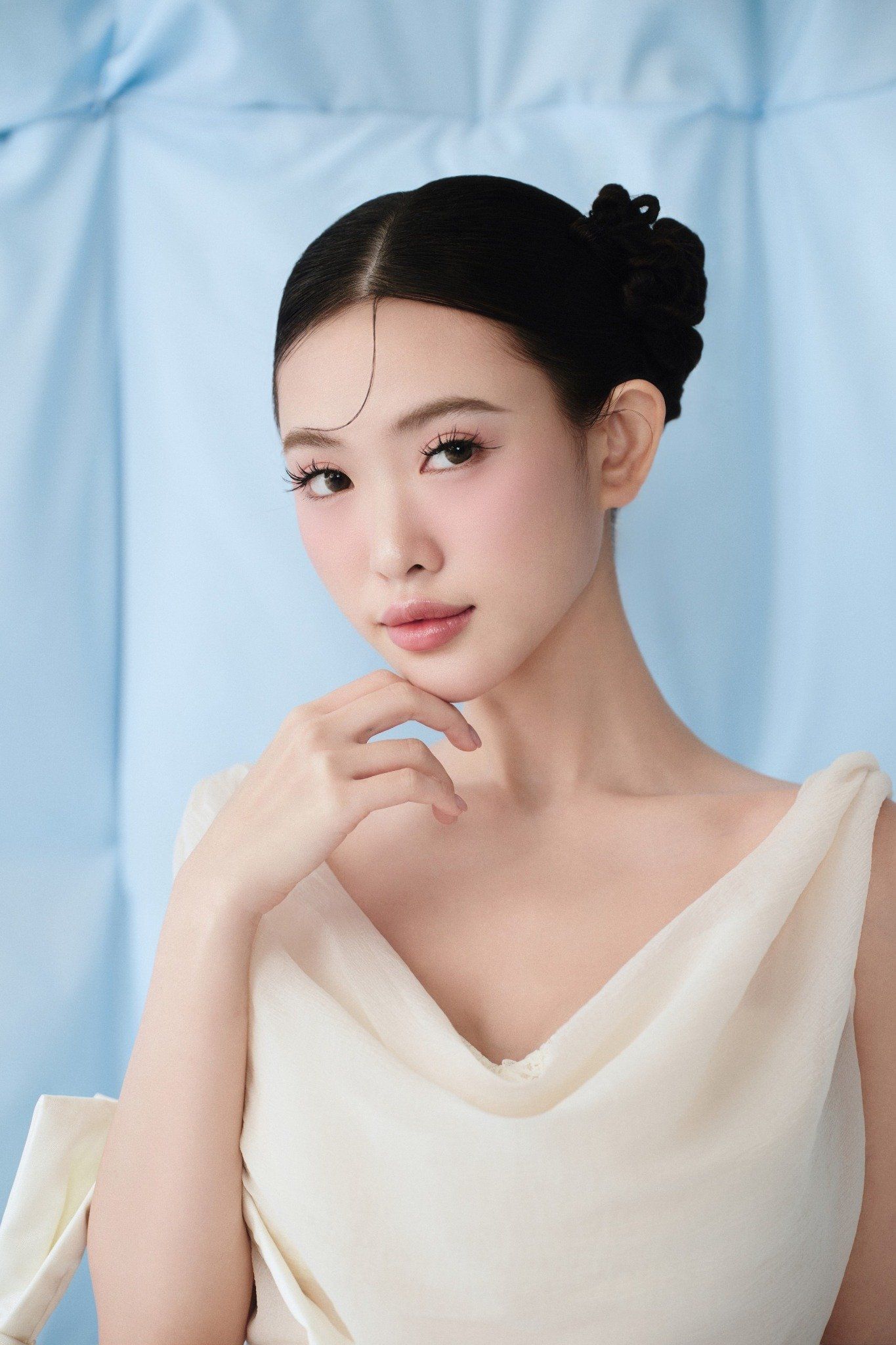 Ivory Chiffon Cowl Ruffled Mini Dress