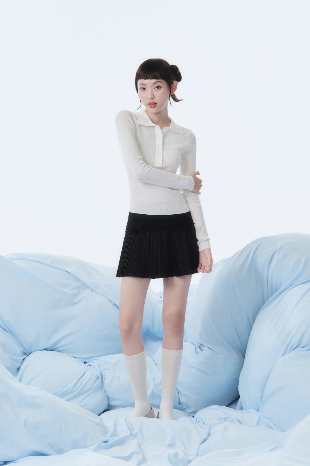 Chân váy Black Bow Pleated Mini Skirt